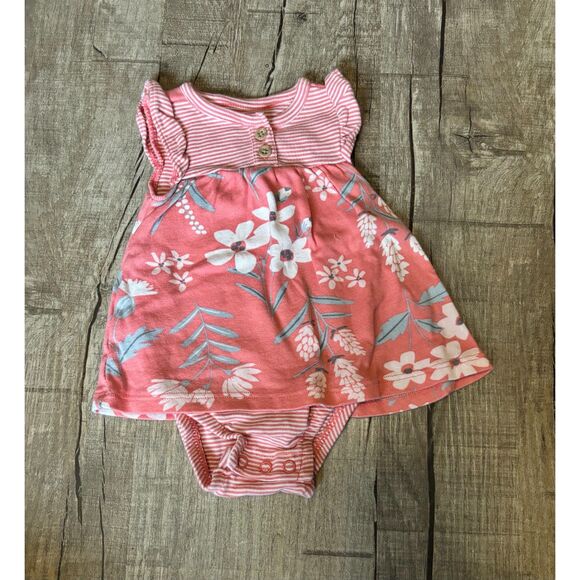Carter’s Newborn Floral Dress Bodysuit Pink Striped Top Baby Girl Outfit - Picture 1 of 3